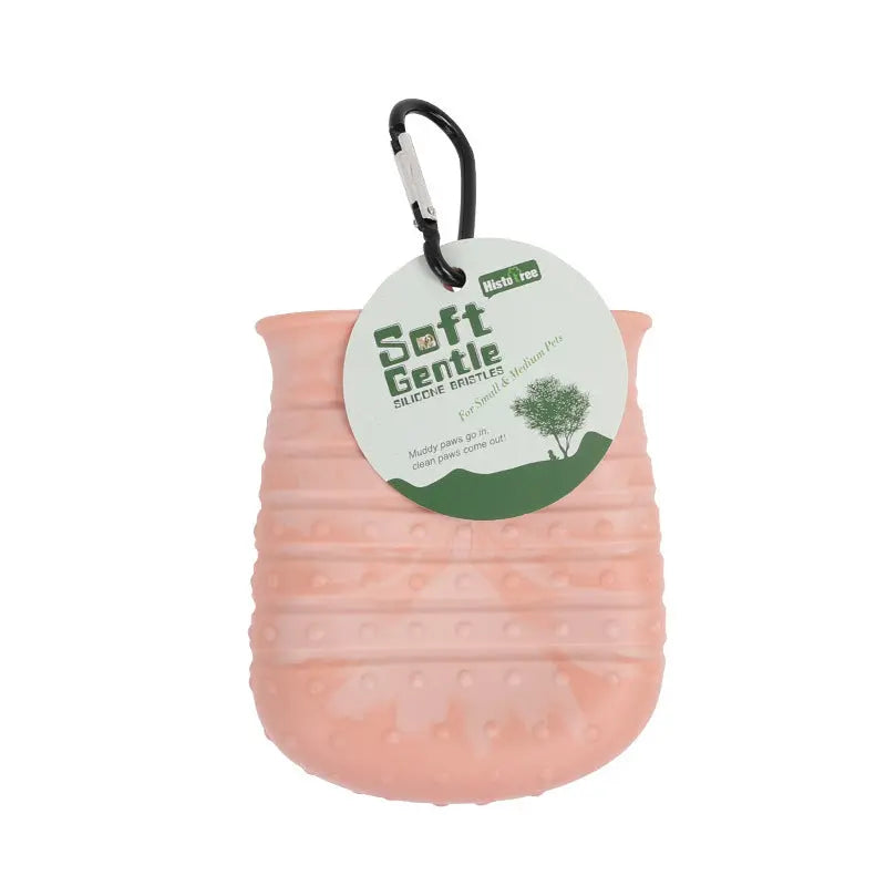 Pawssibly Pets soft gentle silicone dog paw cleaner in peach with carabiner clip