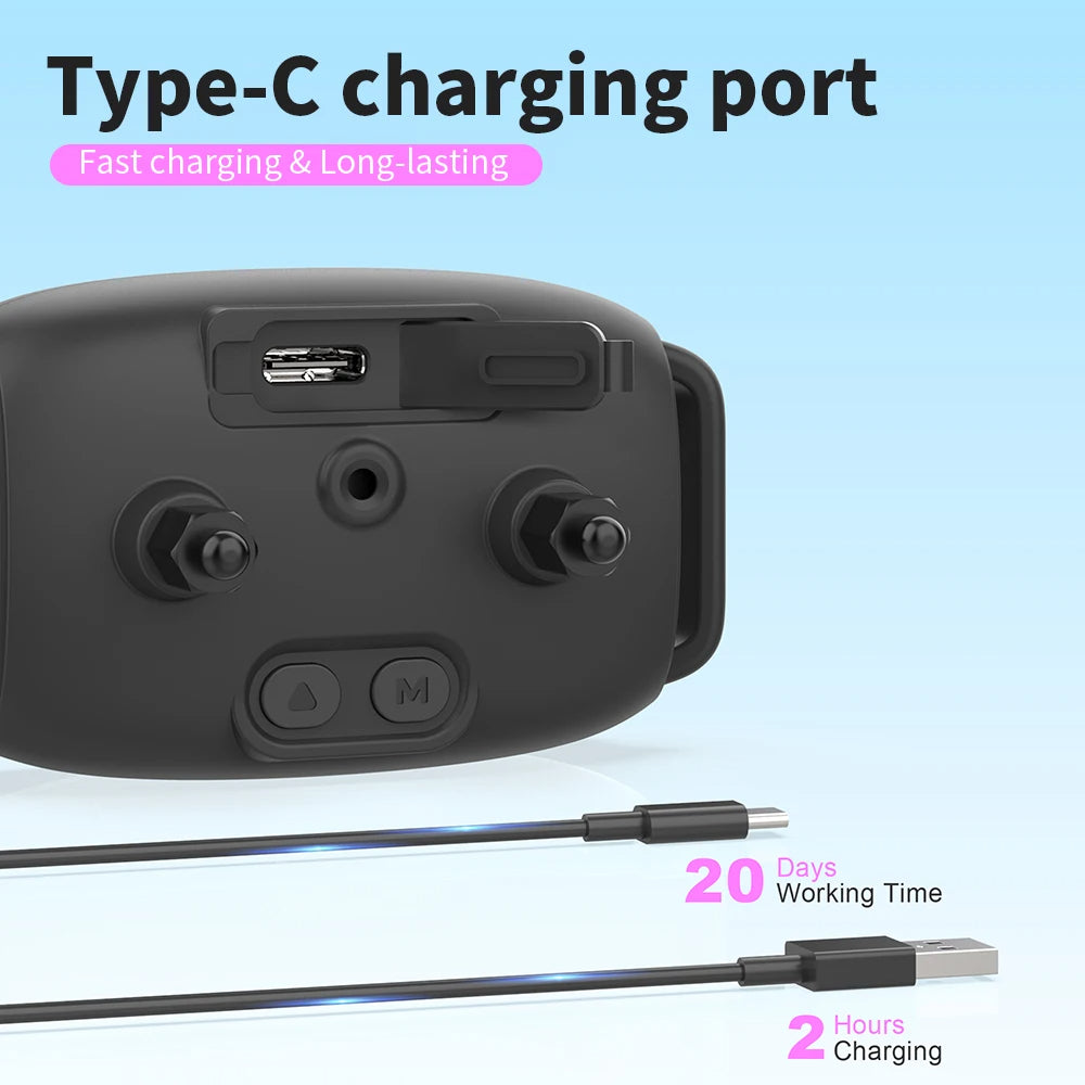 Black Anti-Barking Device with Type-C charging port on a light blue background