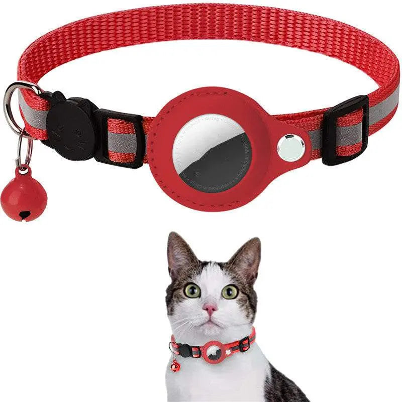 Pawssibly Pets reflective cat collar in red with safety bell and adjustable strap on a gray and white cat