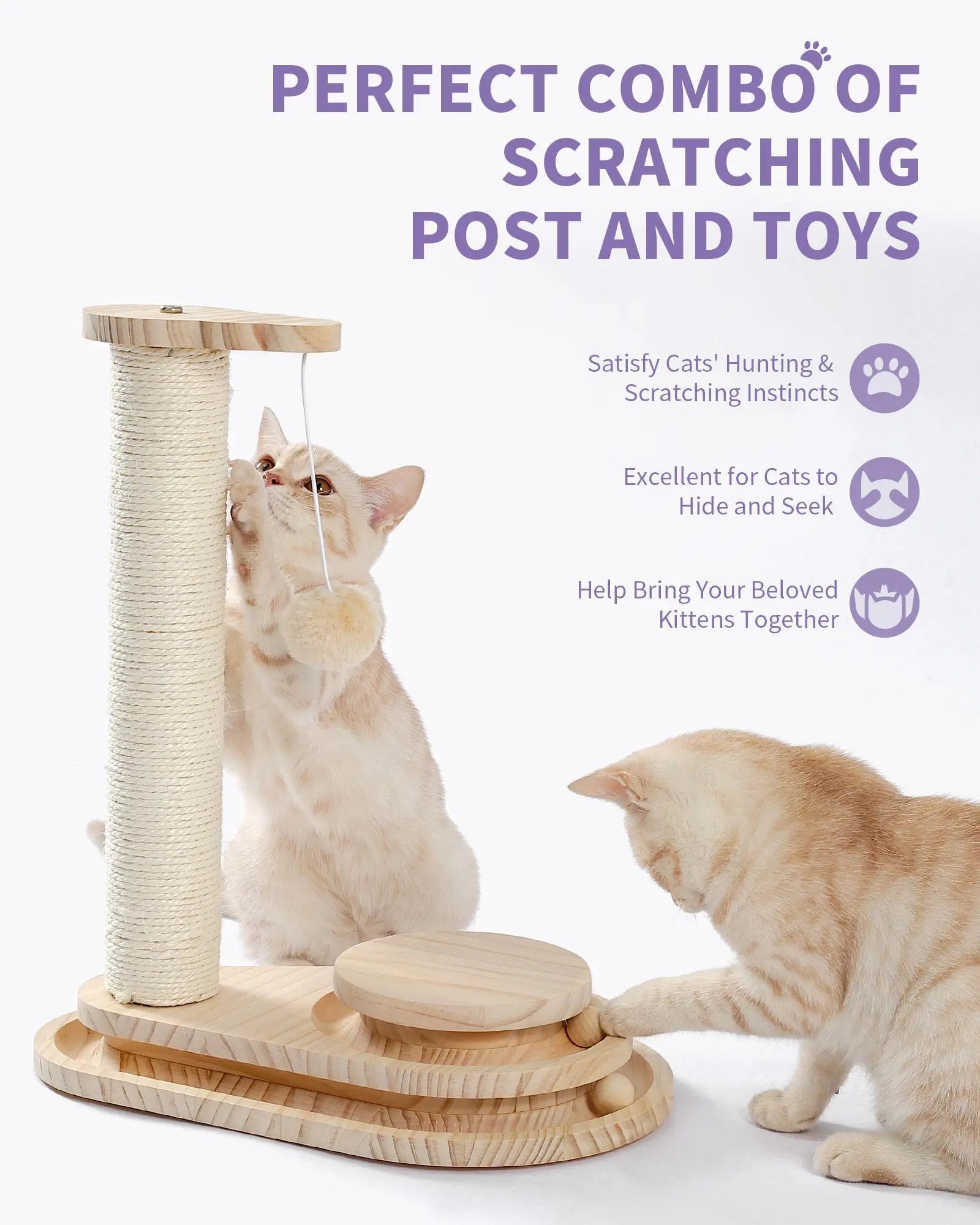 Durable cat scratching board with post and toys by Pawssibly Pets for cats to play and scratch