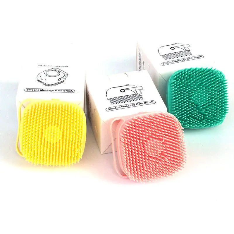Colorful Pawssibly Pets silicone dog bath brush set in yellow pink and green for pet grooming
