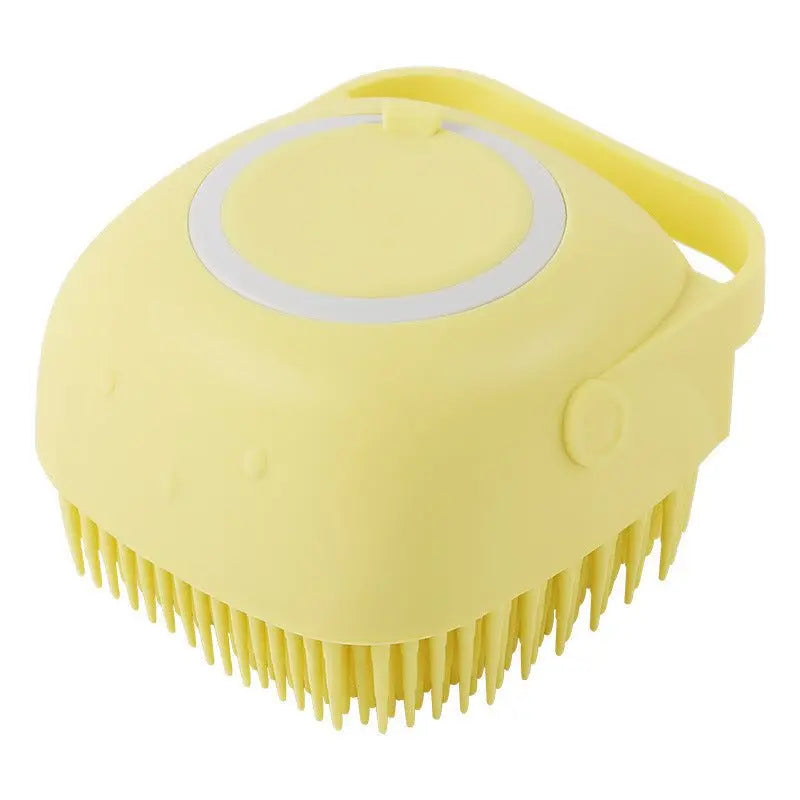 Pawssibly Pets yellow silicone dog bath brush with soft bristles and handle for pet grooming