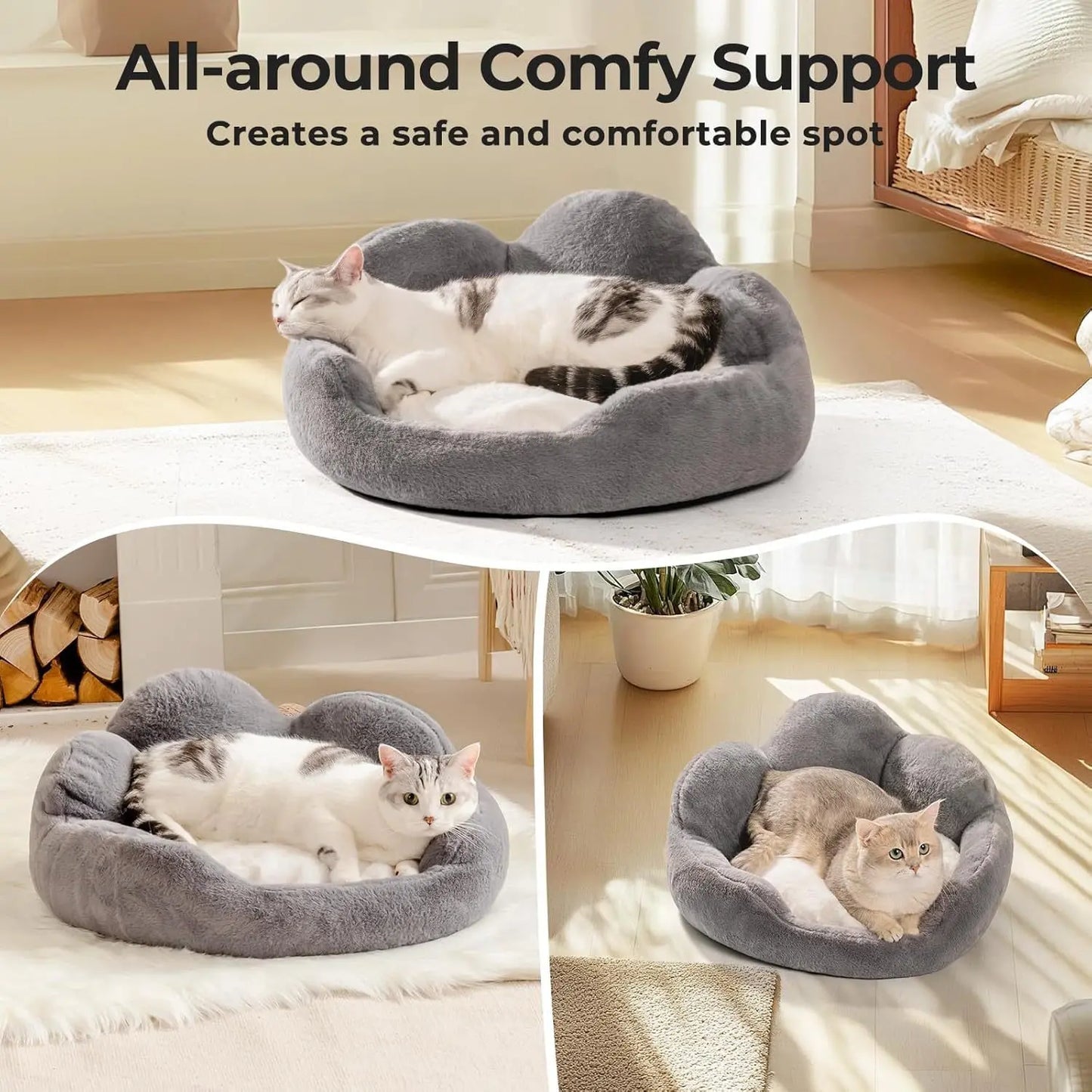 Washable small pet bed by Pawssiblypets in gray with comfy support for cats resting indoors