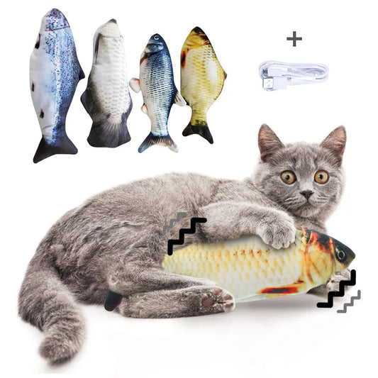 A Cat playing with an Electric Fish Toy
