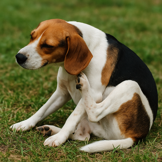 A Dog scratching itself 
