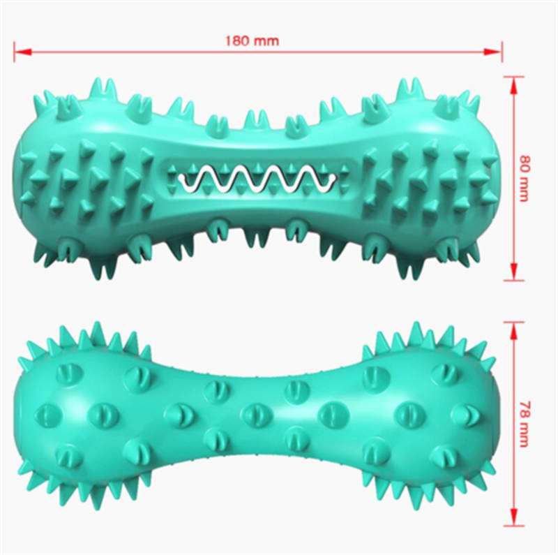 Pawssiblypets durable dog chew toys in turquoise with textured spikes and measuring 180mm by 80mm