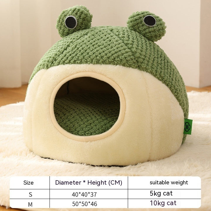 A frog-like Plush cat bed with a diametre