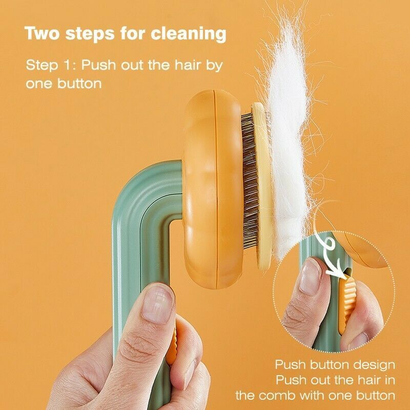 Hair removal tool with comb and brush on an orange background