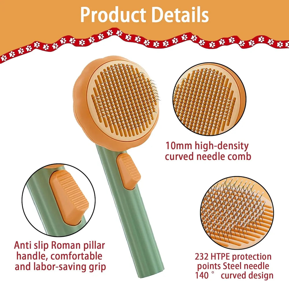 Pet grooming brush with detailed features on a white background