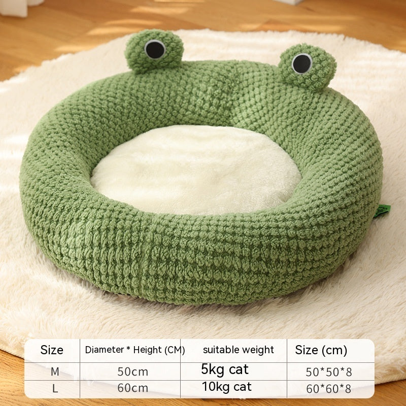 A Plush cat bed opened in round shape 