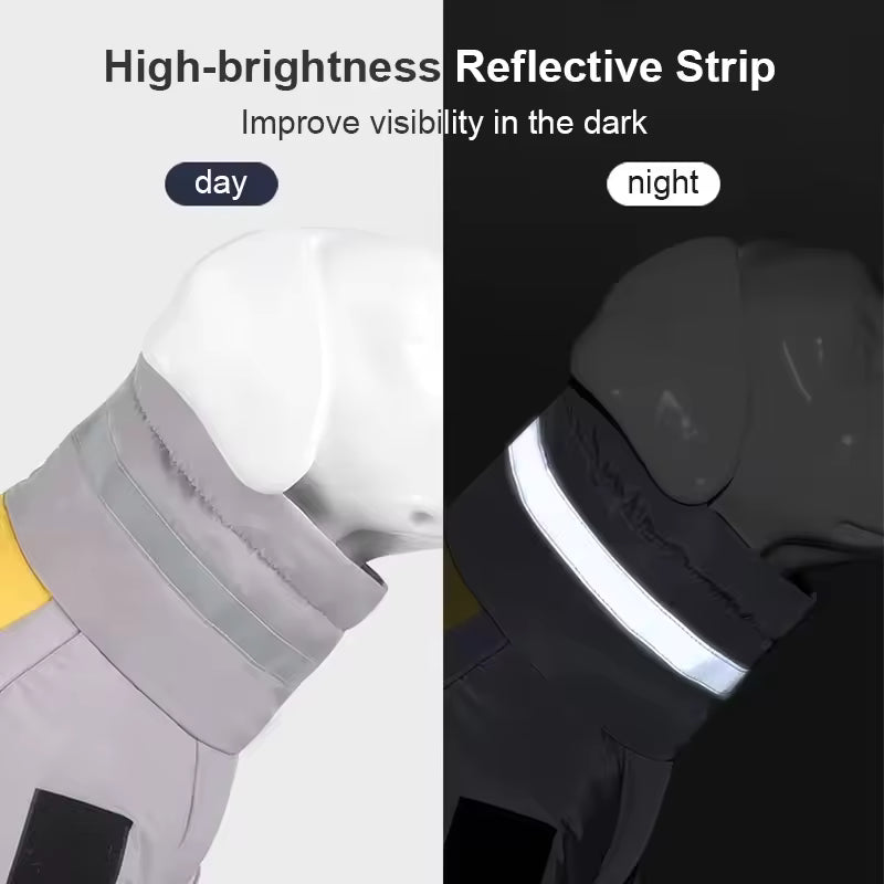 Reflective strip on clothing with day and night visibility comparison.