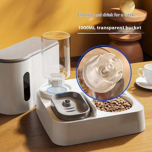 Pawssiblypets automatic cat feeder with 1000ML transparent water bucket and dry food compartment
