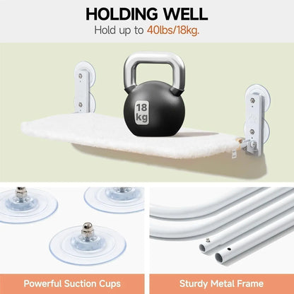 Pawssibly Pets cat window perch with sturdy metal frame and powerful suction cups supporting up to 40 pounds