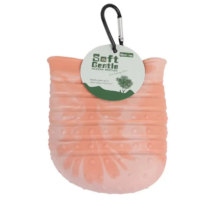 Pawssibly Pets soft gentle silicone dog paw cleaner in pink with textured bristles and carabiner clip