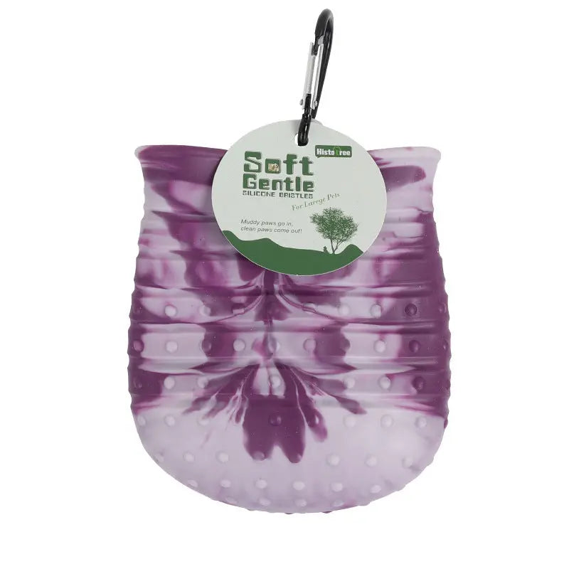 Pawssibly Pets soft gentle purple silicone dog paw cleaner with hanging clip for easy use