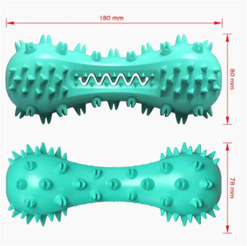 Pawssiblypets durable dog chew toys in turquoise with textured spikes and measuring 180mm by 80mm