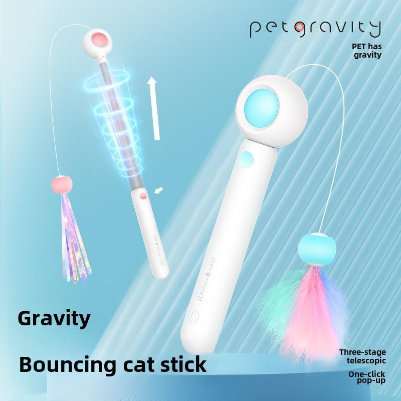 Interactive cat toy bouncing cat stick with telescopic design and colorful feather attachments