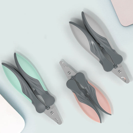 Pawssiblypets dog nail clippers in gray with pastel green and pink handles for pet grooming
