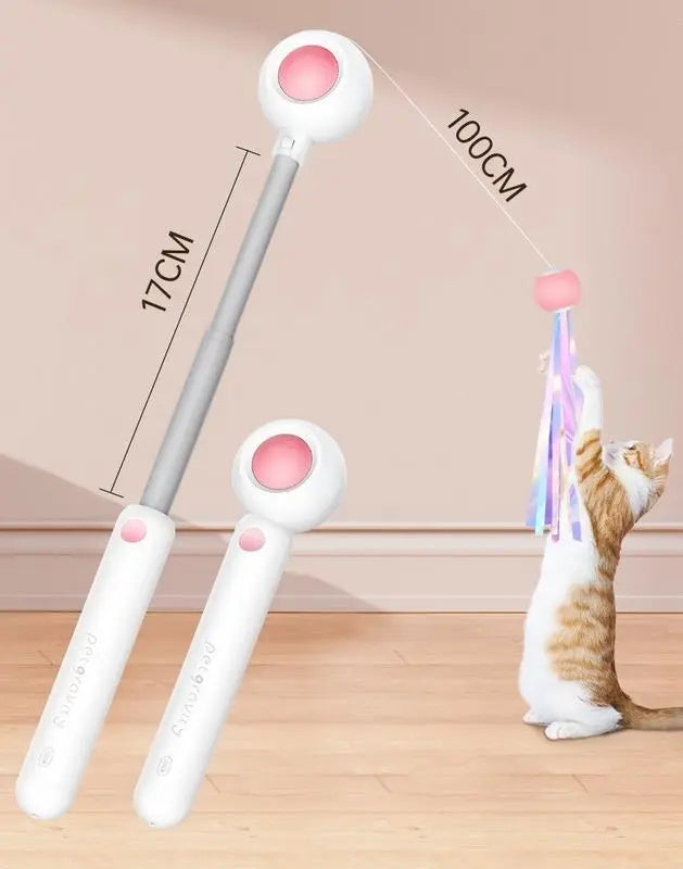 Pawssiblypets interactive cat toy with extendable handle and dangling colorful tassels for pet entertainment
