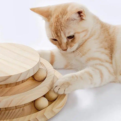 Cat playing with a wooden durable cat scratching board toy by Pawssibly Pets