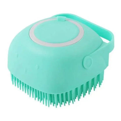 Pawssibly Pets silicone dog bath brush in teal with soft bristles and ergonomic handle for effective grooming