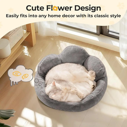 Pawssiblypets washable small pet bed with cute flower design and cozy gray plush material