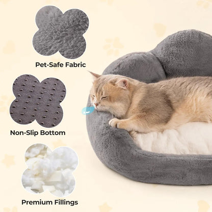 Washable small pet bed in gray with pet-safe fabric non-slip bottom and premium fillings for comfort