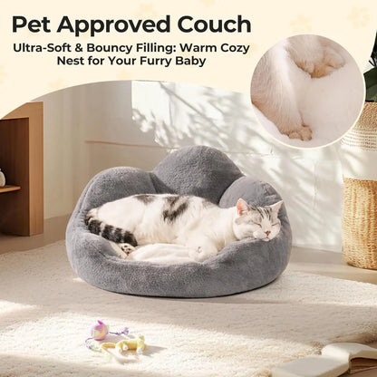 Washable small pet bed by Pawssiblypets in gray with ultra-soft filling featuring a sleeping cat